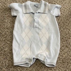 Newborn Edgehill Collection Baby Blue, White, and Grey Argyle Sweater Romper